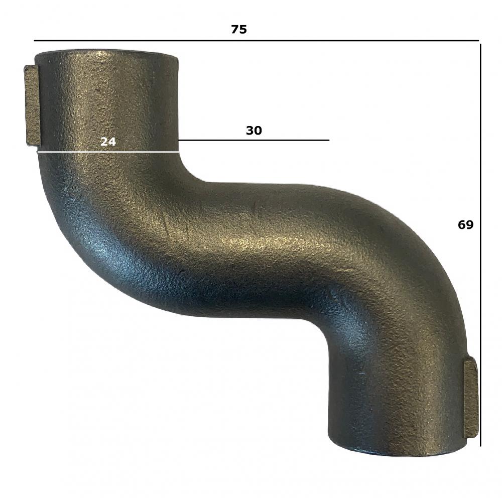 Curva en S de acero inoxidable con dimensiones Curva en S de acero inoxidable de 1/2" con indicaciones de medidas